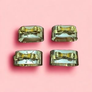 Vintage Set of 4 Coquette Silver Colored with Gold Bow Napkin Rings by Audrey